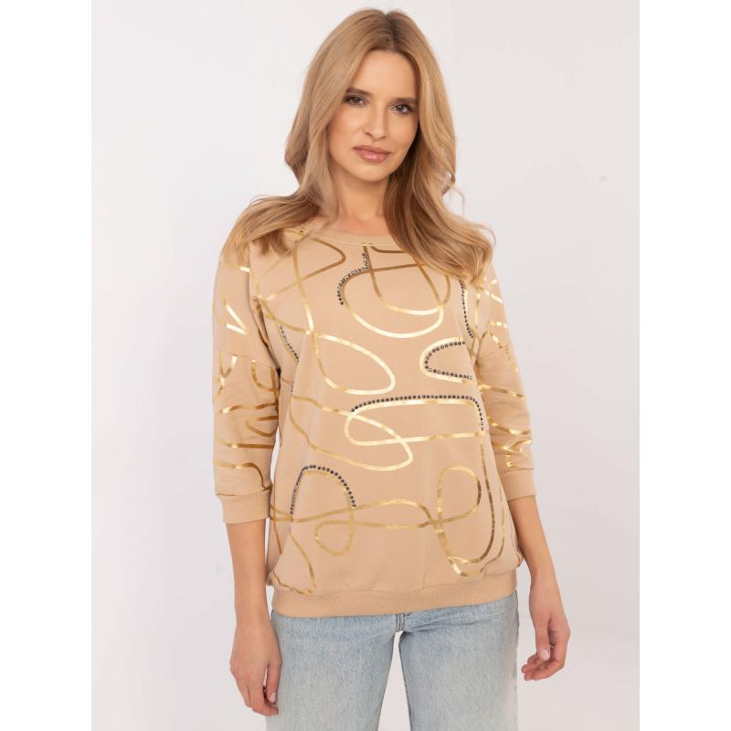 Velbloudí halenka s potiskem a 3/4 rukávy