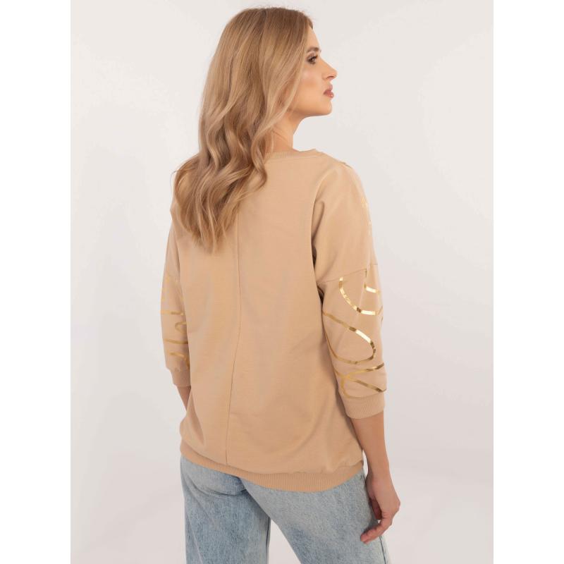 Velbloudí halenka s potiskem a 3/4 rukávy