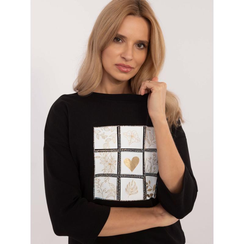 Černá halenka s potiskem a žebrováním