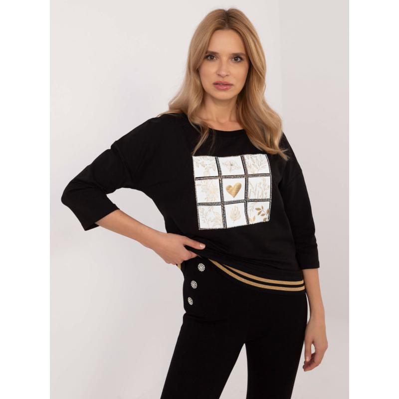 Černá halenka s potiskem a žebrováním