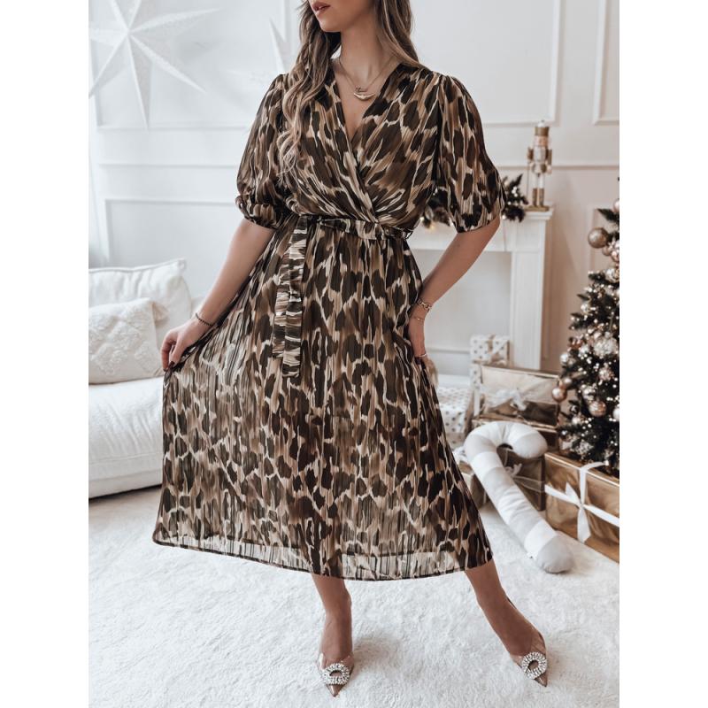 Egyméretű ANIMALIA midi ruha barna színben