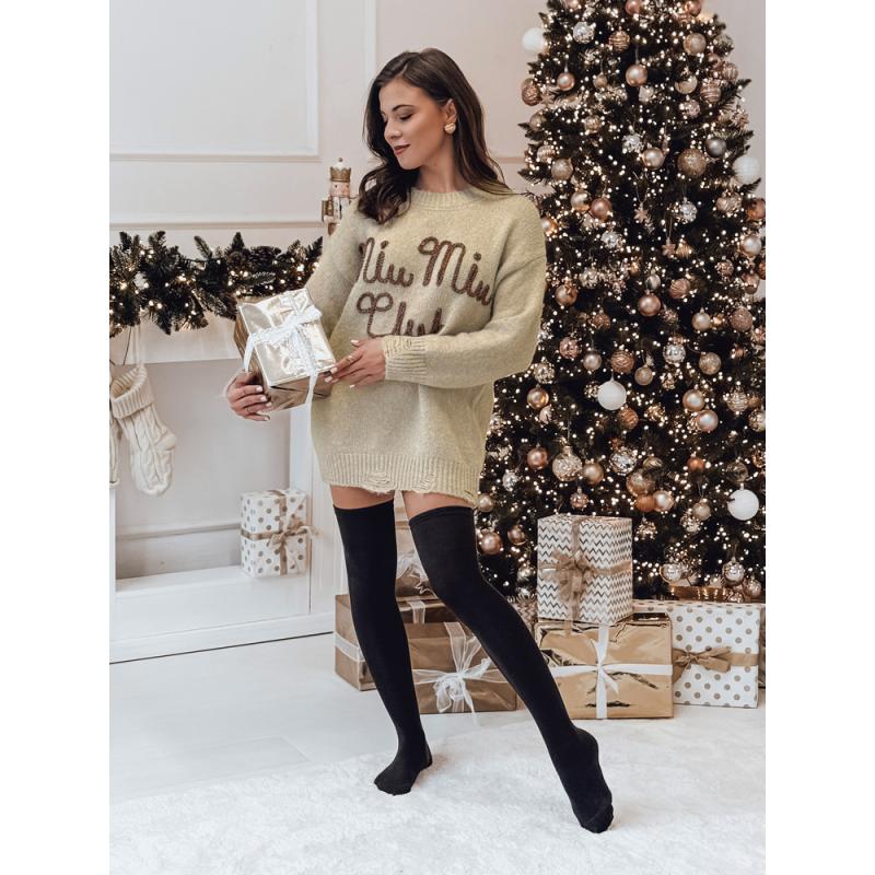 Dámský svetr one size MIU s proužkem béžový