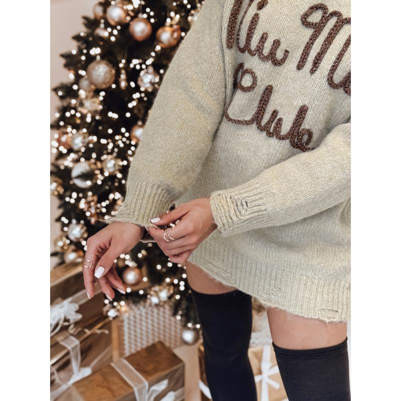 Dámský svetr one size MIU s proužkem béžový