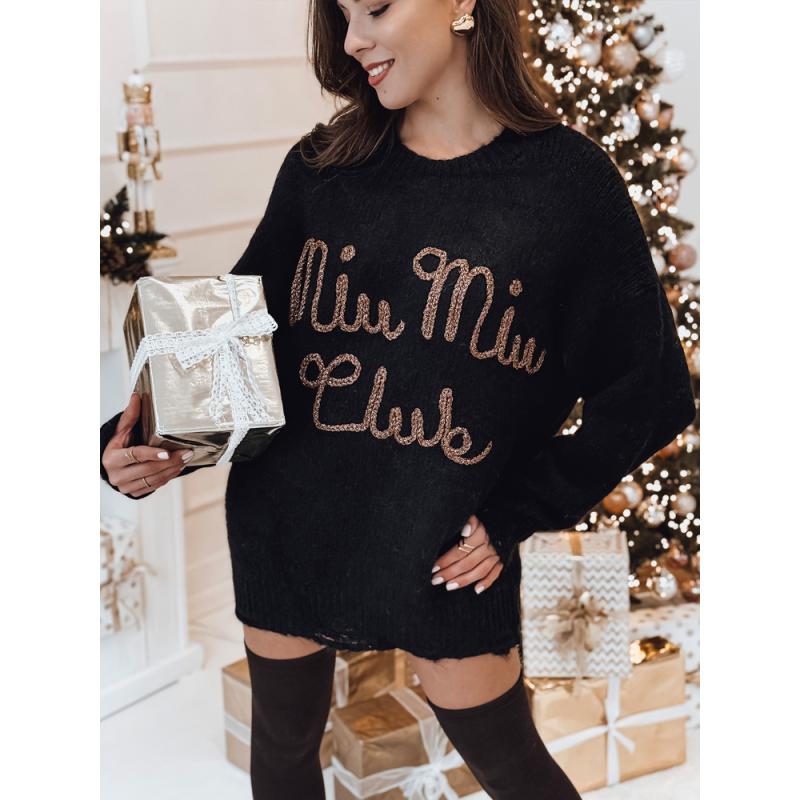 Dámský svetr one size MIU s proužkem černá