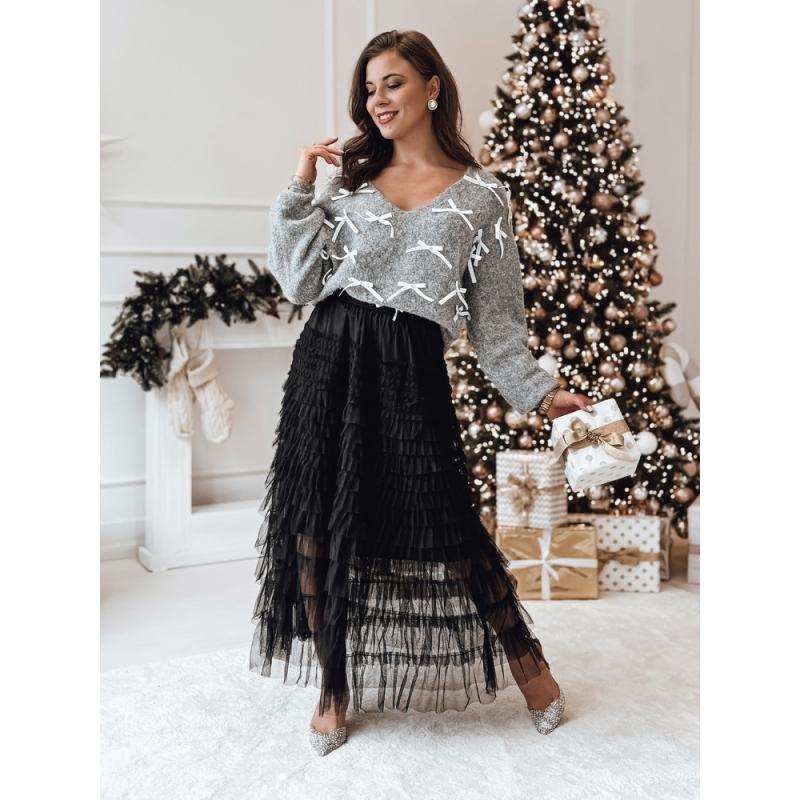 Dámský svetr RIBBLOOM s mašlemi grafitová barva