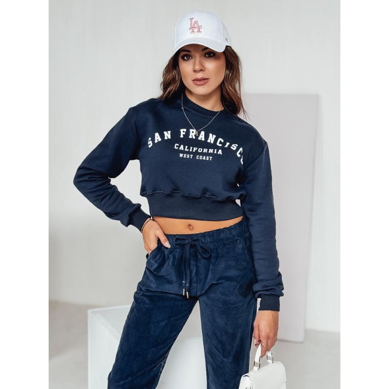 Dámska mikina crop top SAN FRANCISCO s potlačou tmavo modrá