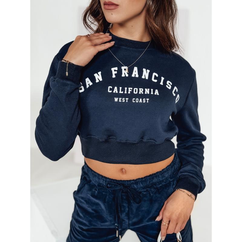 Dámska mikina crop top SAN FRANCISCO s potlačou tmavo modrá