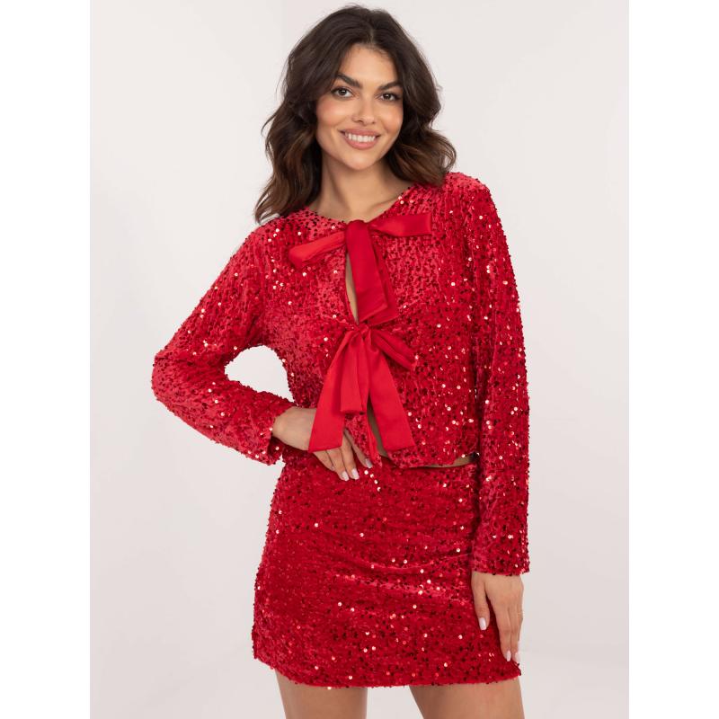 Červená flitrová minisukně ze soupravy
