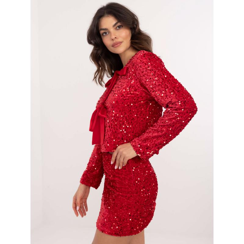 Červená flitrová minisukně ze soupravy