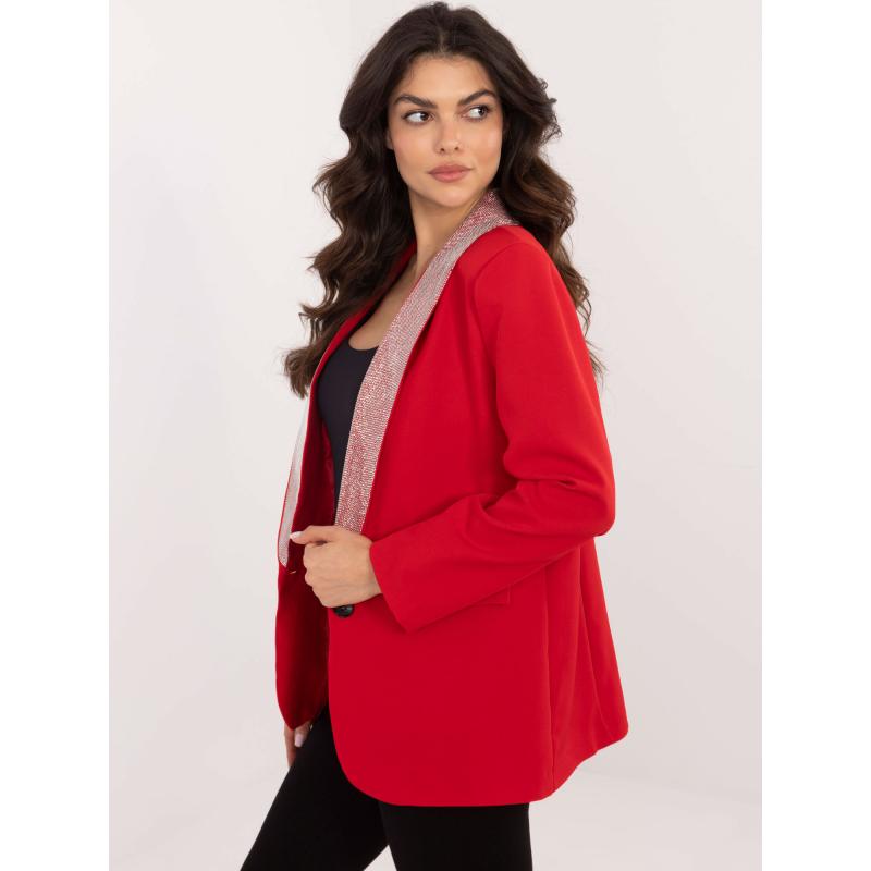 Červené elegantní sako s kamínky