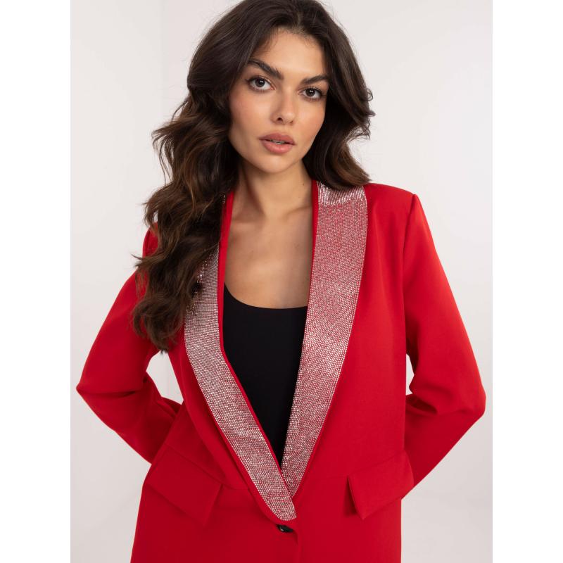 Červené elegantní sako s kamínky