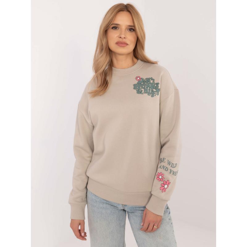 Bézs színű pulóver SUBLEVEL hátoldalon nyomtatott mintával