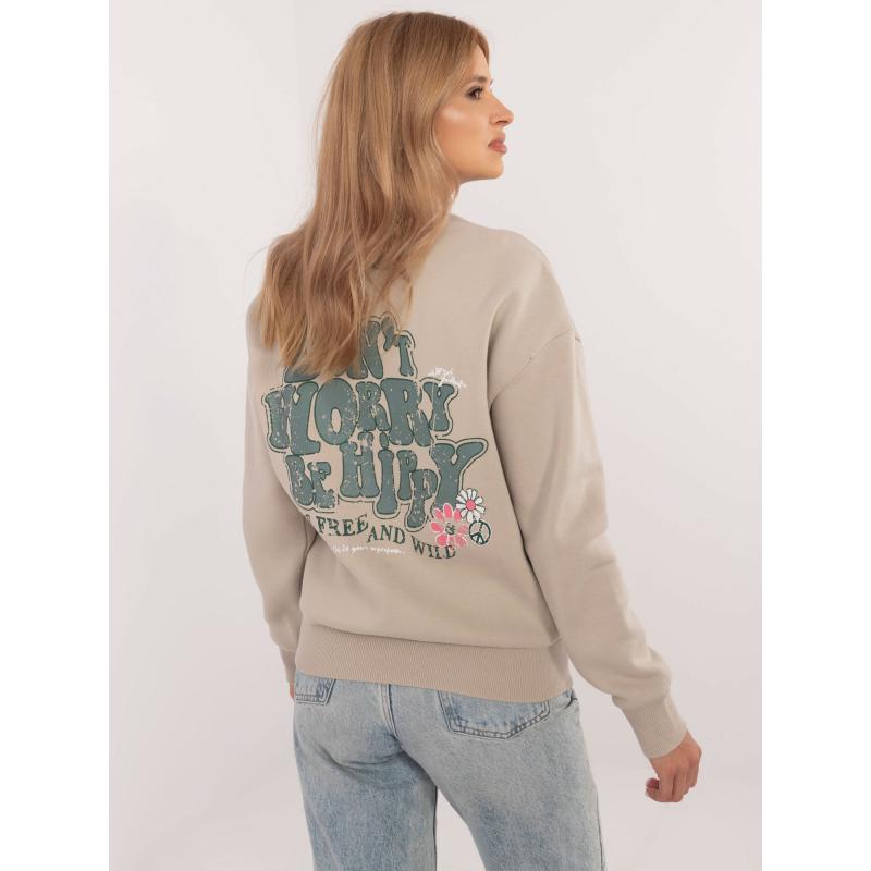 Bézs színű pulóver SUBLEVEL hátoldalon nyomtatott mintával