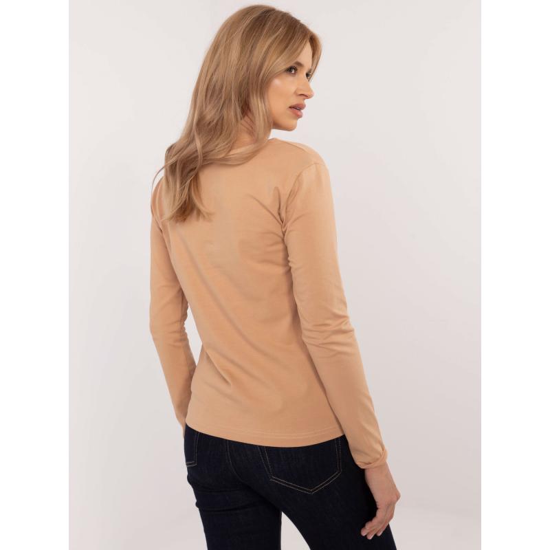 Velbloudí dámská halenka s dlouhým rukávem a výšivkou