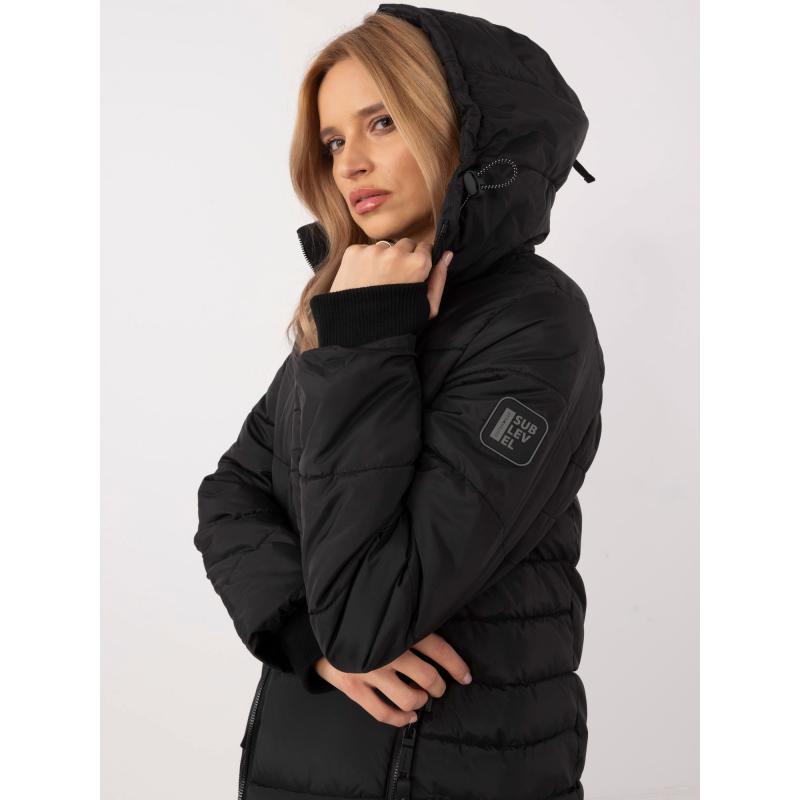 Černá dlouhá zimní bunda s kapucí SUBLEVEL