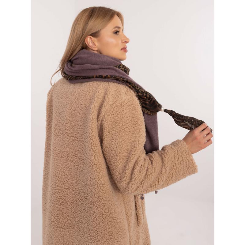 Fialová a béžová šála se zvířecím potiskem