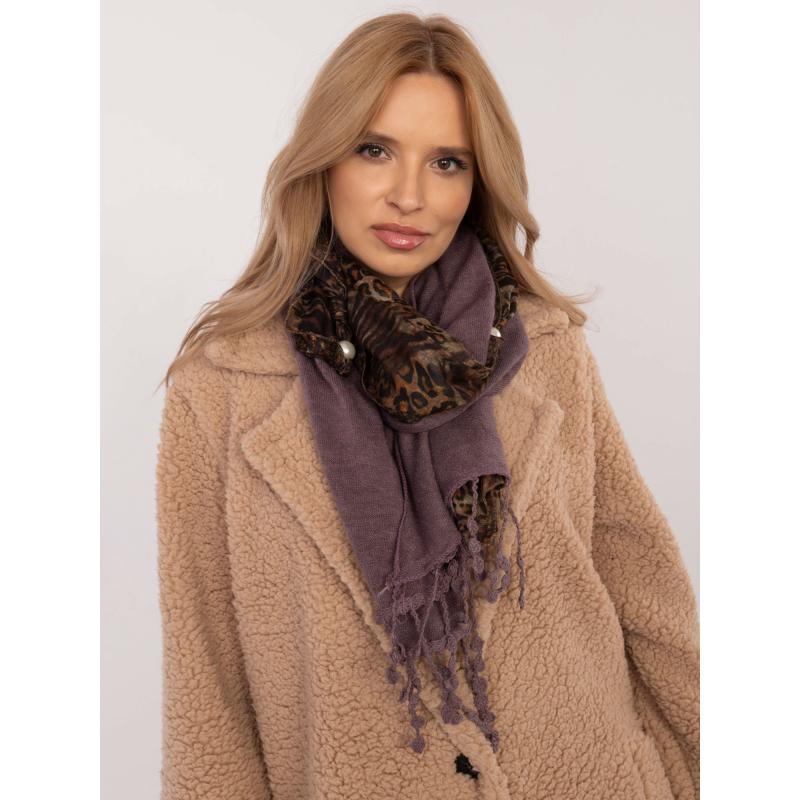 Fialová a béžová šála se zvířecím potiskem