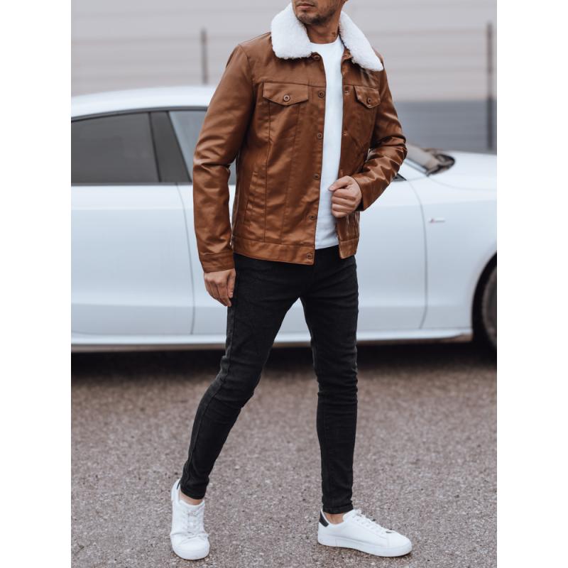 Férfi bőrdzseki szőrmével barna