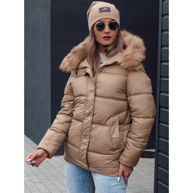 Dámská zimní bunda NORDKOLL prošívaná s kapucí béžová