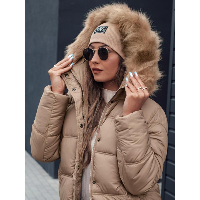 Dámská zimní bunda NORDKOLL prošívaná s kapucí béžová