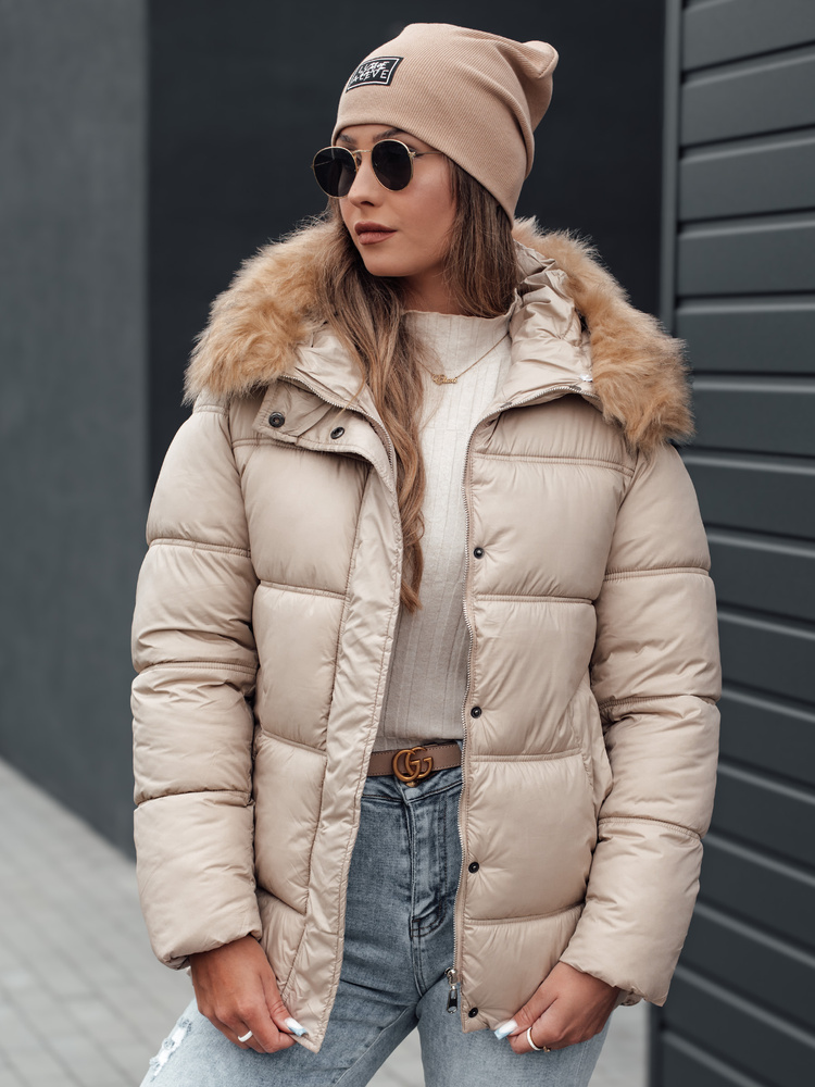 Dámská zimní bunda NORDKOLL prošívaná s kapucí světle béžová