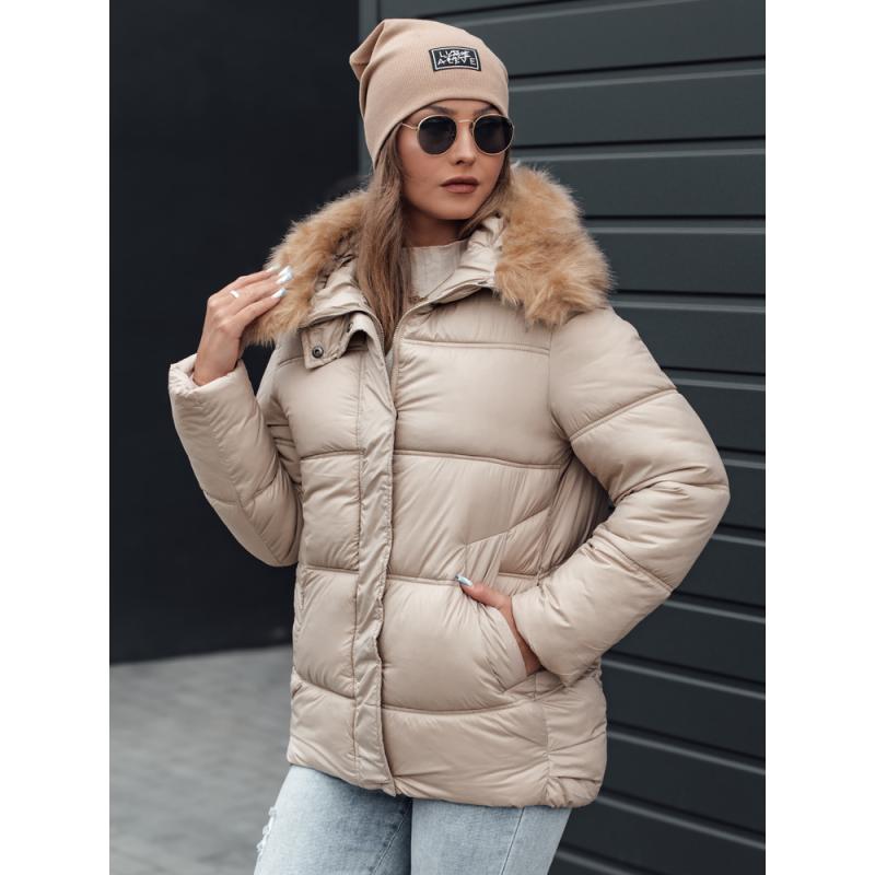 Dámská zimní bunda NORDKOLL prošívaná s kapucí světle béžová