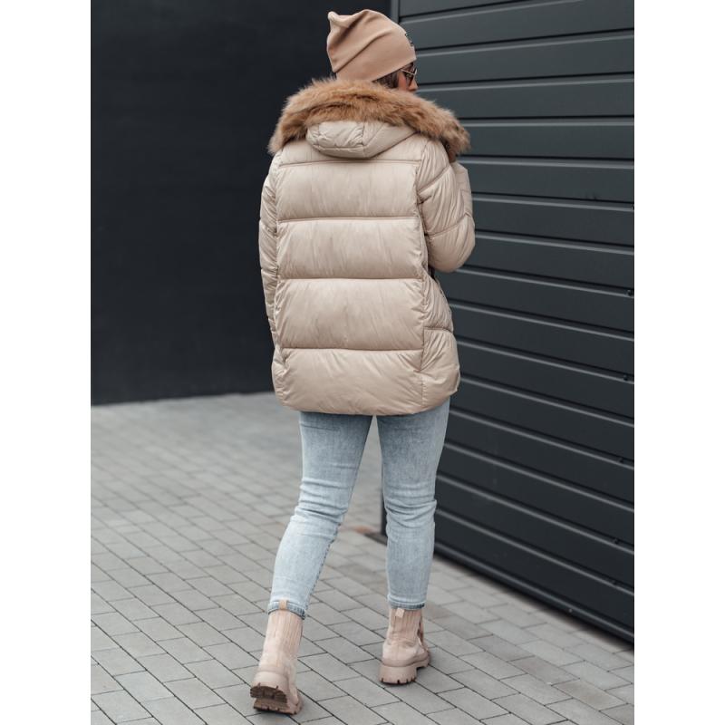Dámská zimní bunda NORDKOLL prošívaná s kapucí světle béžová