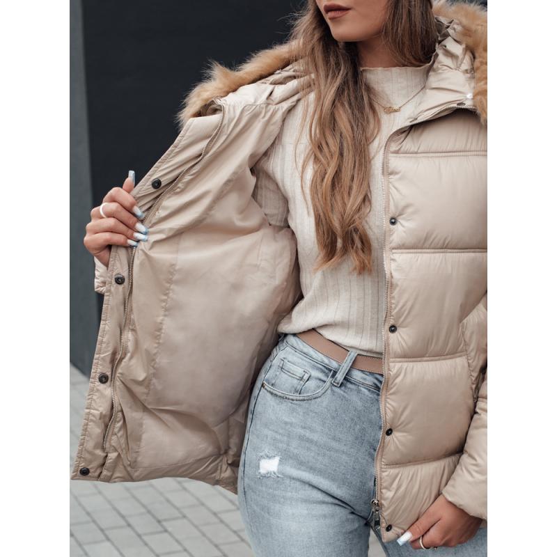 Dámská zimní bunda NORDKOLL prošívaná s kapucí světle béžová