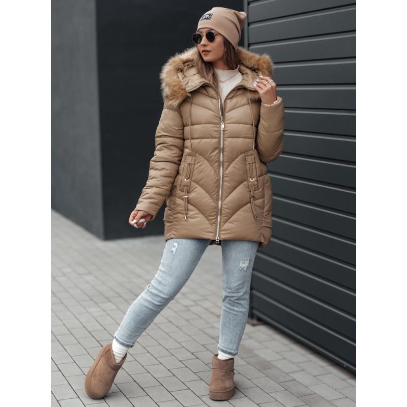 Dámska zimná bunda MELOMA prešívaná s kapucňou béžová