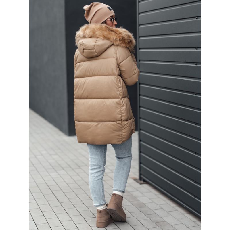 Dámska zimná bunda MELOMA prešívaná s kapucňou béžová