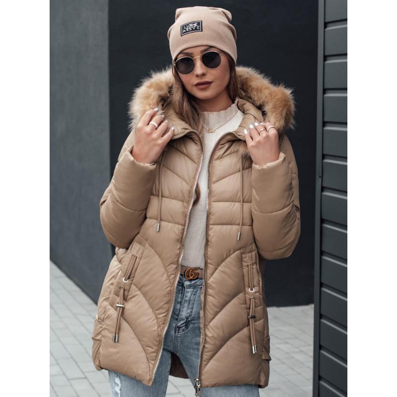 Dámska zimná bunda MELOMA prešívaná s kapucňou béžová