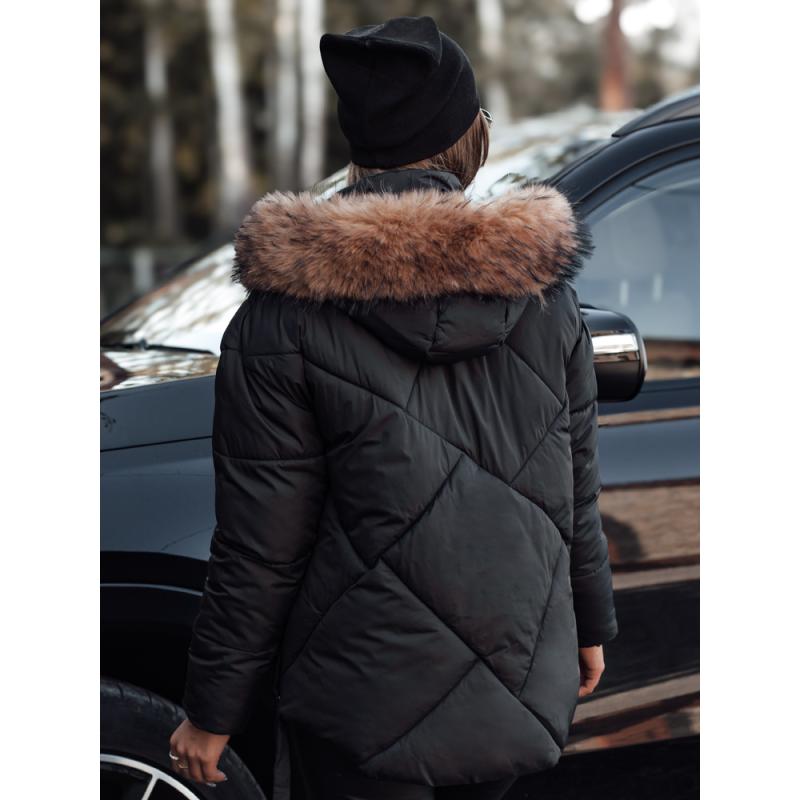 Dámska zimná bunda LESISI prešívaná s kapucňou čierna