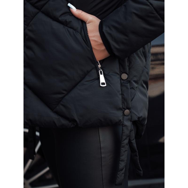 Dámska zimná bunda LESISI prešívaná s kapucňou čierna
