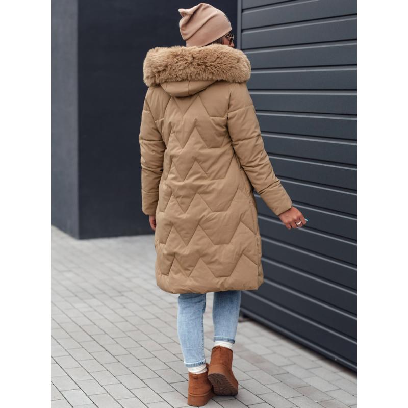 Dámská zimní bunda VEONI dlouhá prošívaná s kapucí světle béžová