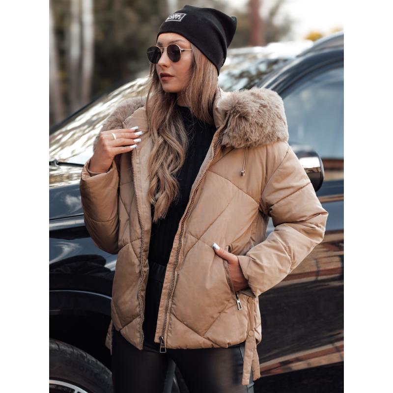 Dámská prošívaná zimní bunda MODIVA s kapucí černá světle béžová