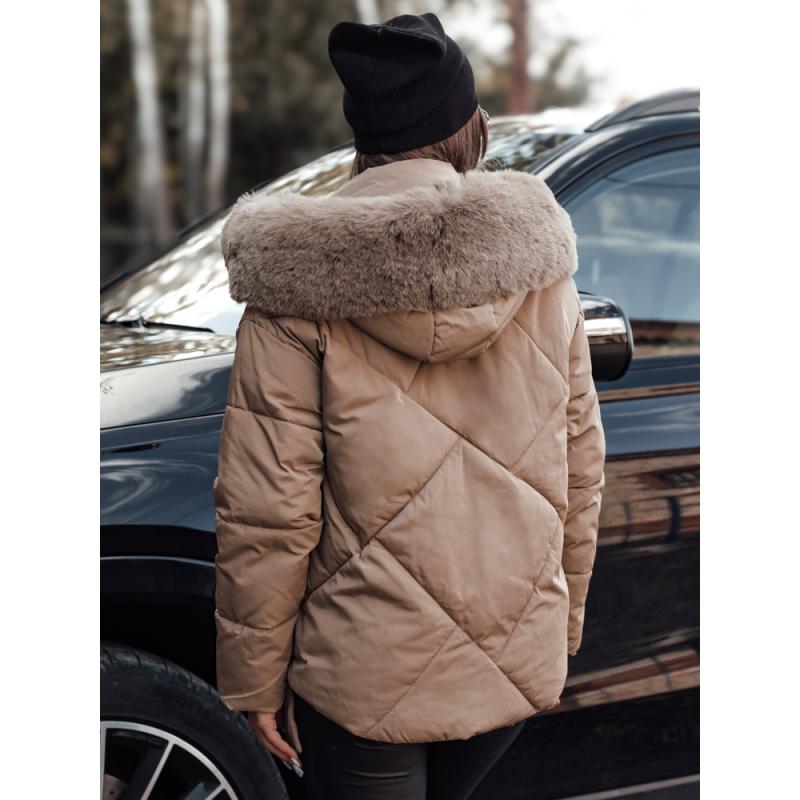 Dámská prošívaná zimní bunda MODIVA s kapucí černá světle béžová