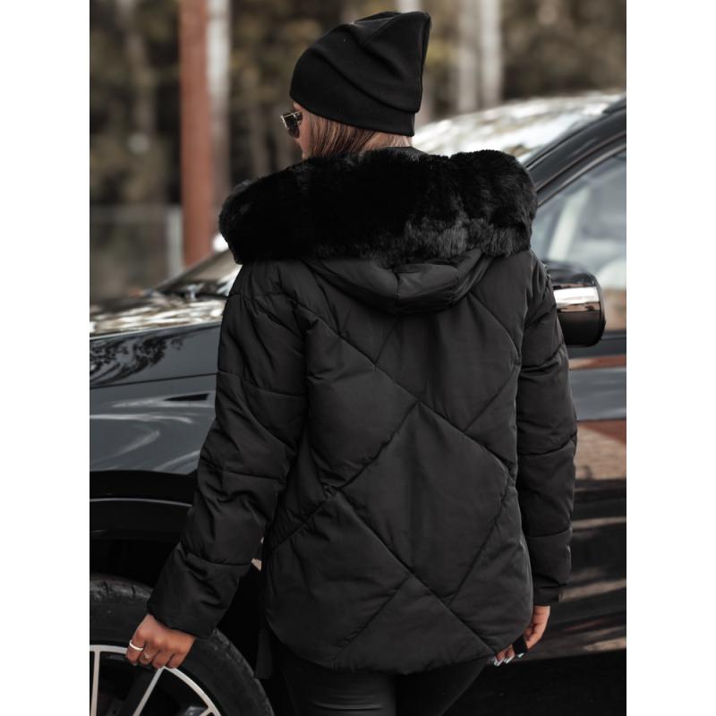 Dámská prošívaná zimní bunda MODIVA s kapucí černá světle hnědá