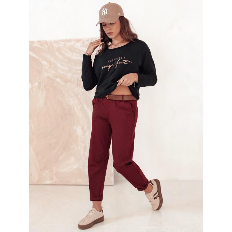 Női túlméretes nadrág ELEGANTENO övvel bordó