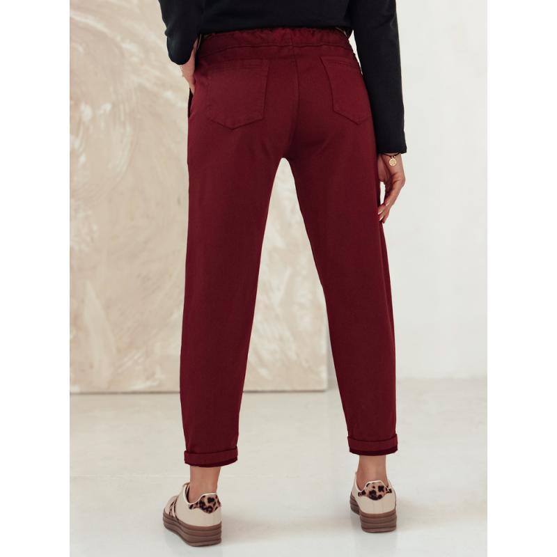 Női túlméretes nadrág ELEGANTENO övvel bordó