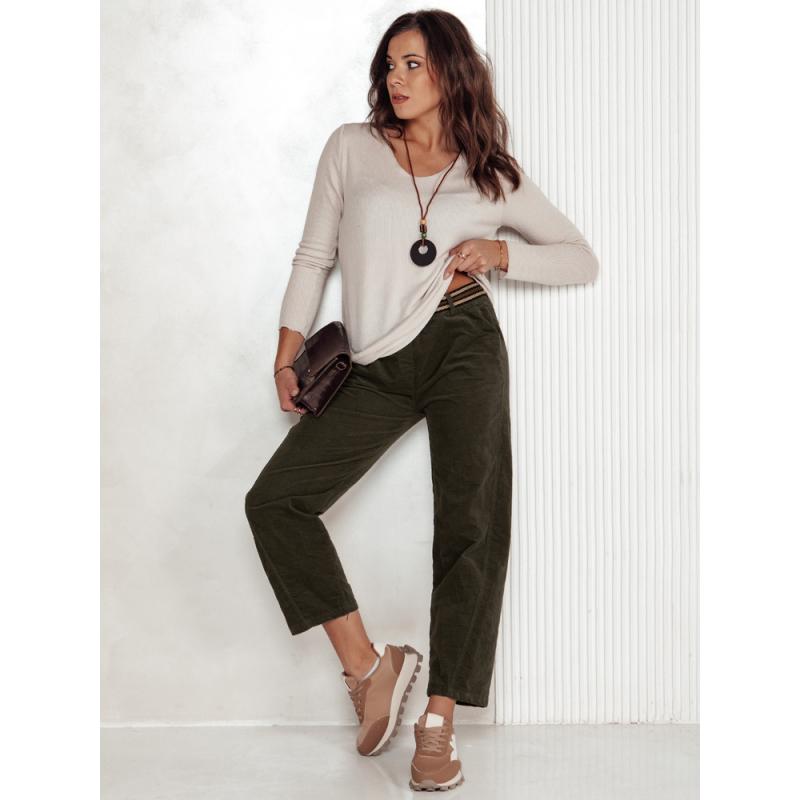 Női kordbársony nadrág egy méretben FEMCORD övvel olívazöld