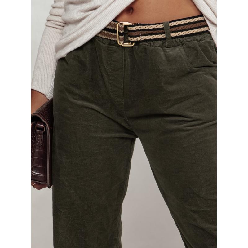 Női kordbársony nadrág egy méretben FEMCORD övvel olívazöld