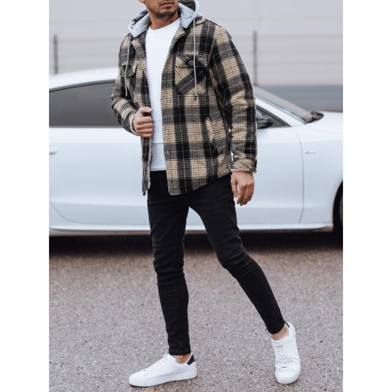 Pánská zateplená bunda s kapucí béžová