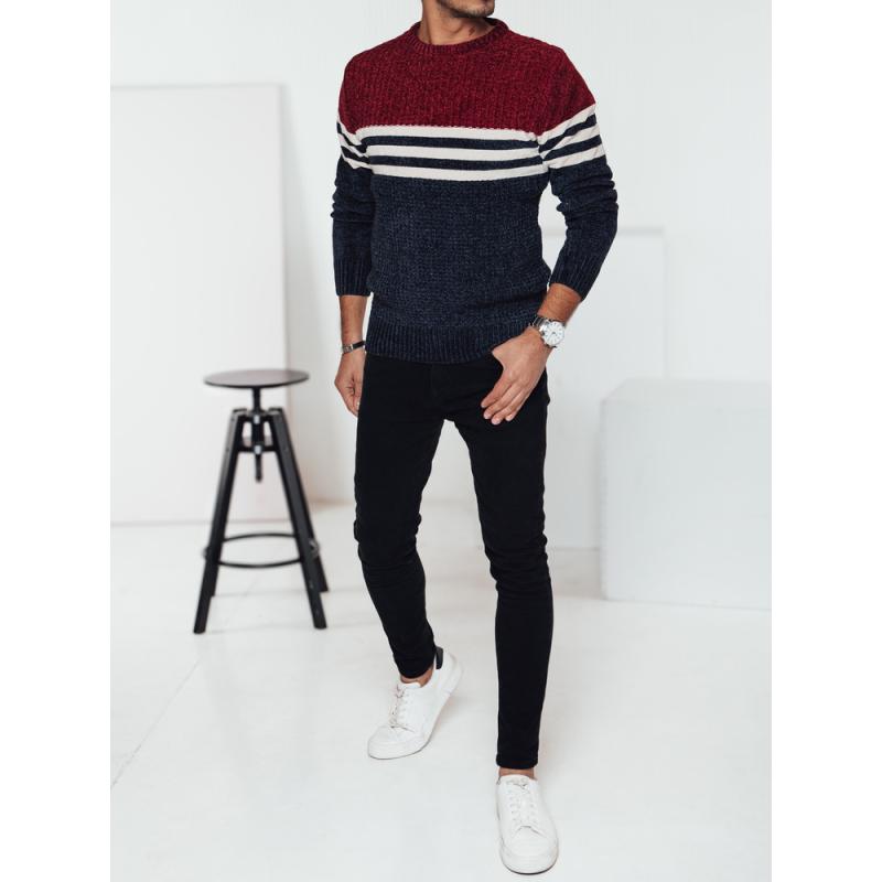 Pánsky pruhovaný tmavomodrý sveter