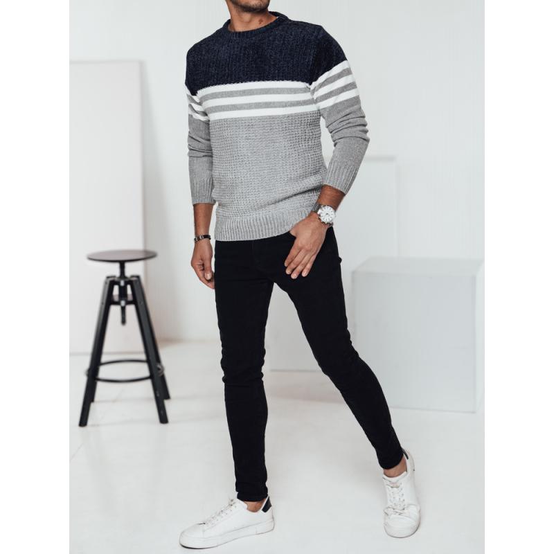 Pánsky pruhovaný sivý sveter