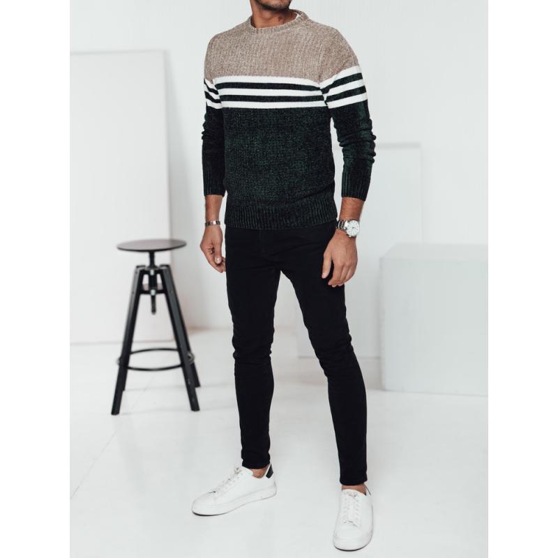 Pánsky pruhovaný zelený sveter