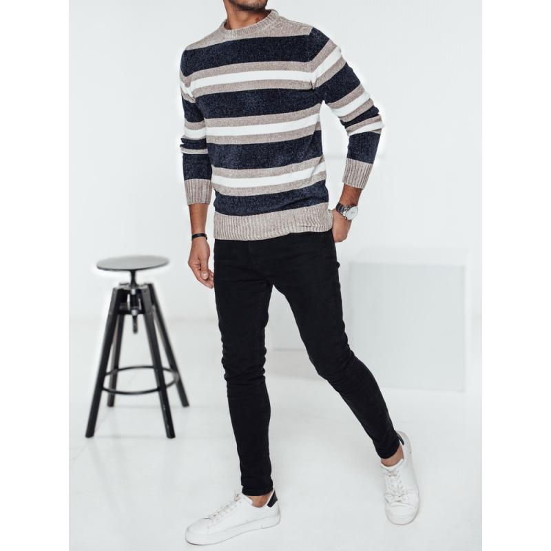 Pánsky pruhovaný sveter tmavomodrý