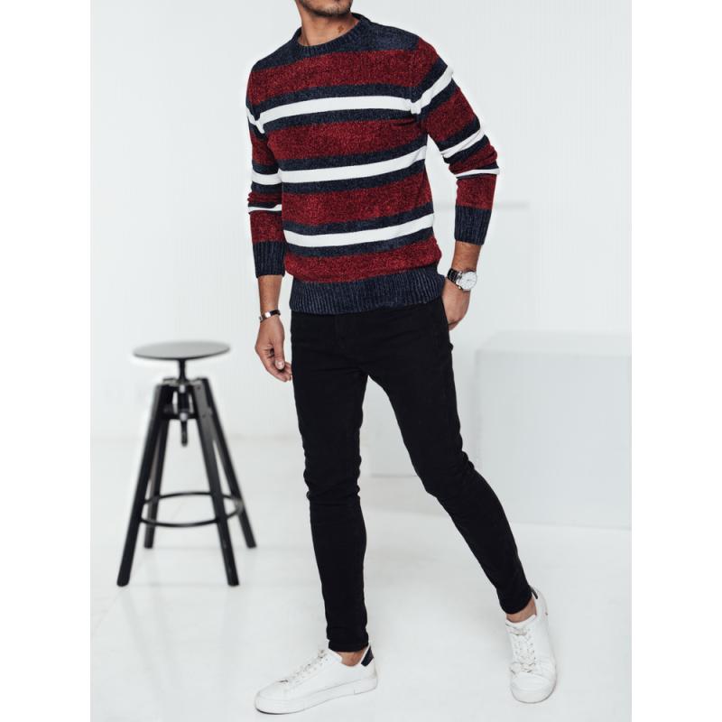 Pánsky červený pruhovaný sveter