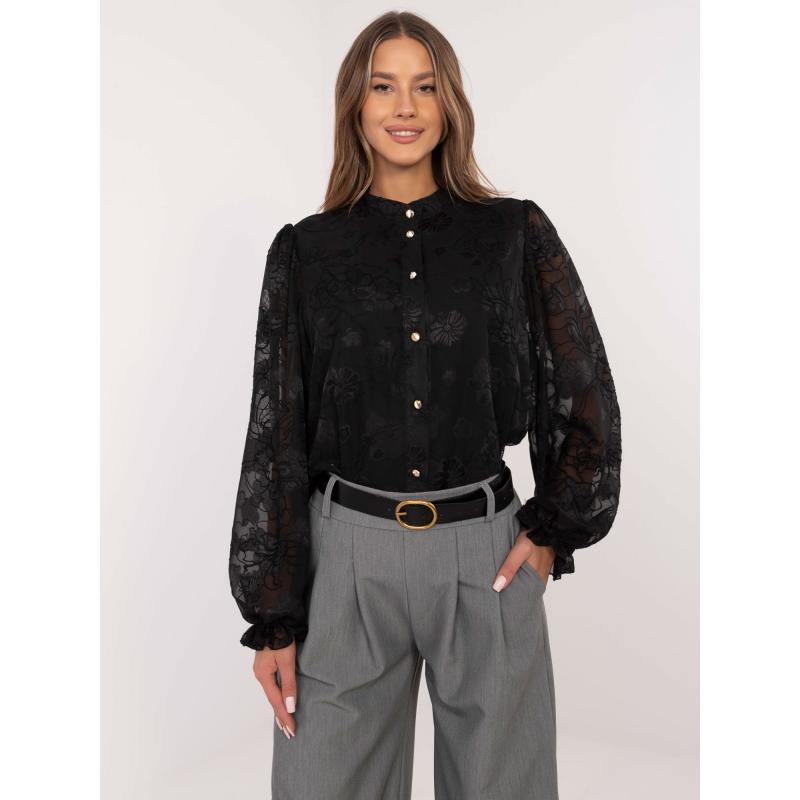 Fekete elegáns női ing hímzéssel