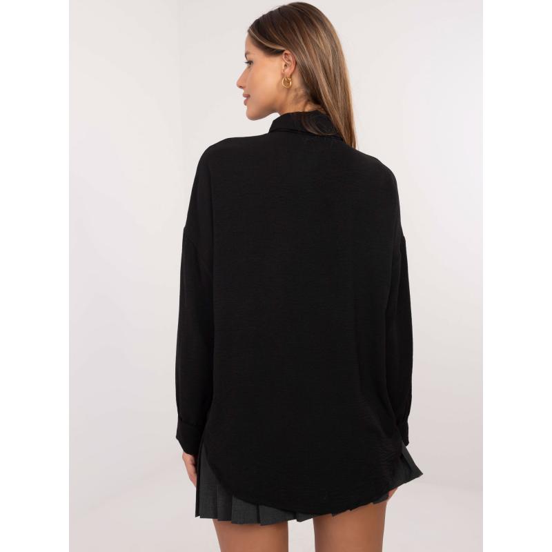 Čierna dámska oversize košeľa s brošňou