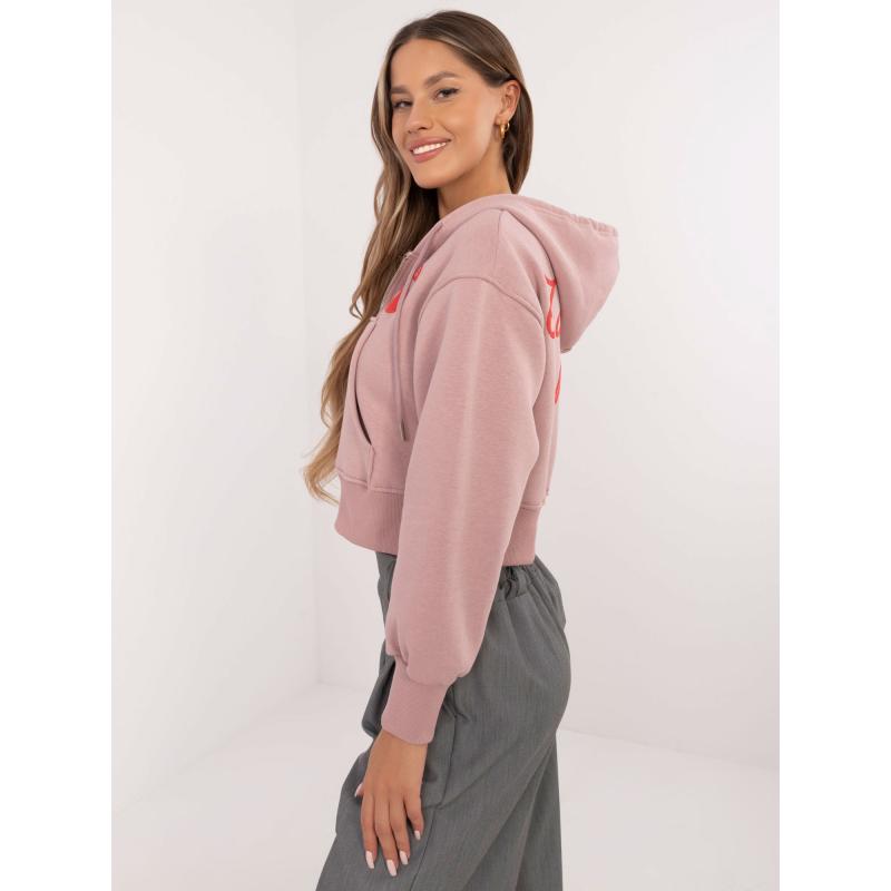 Světle růžová krátká mikina s nápisy